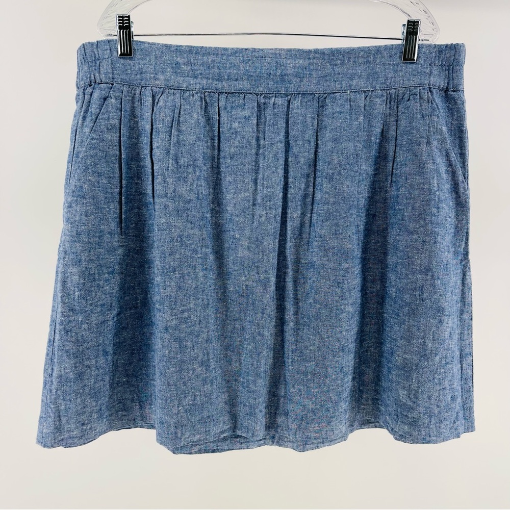 LOFT Blue Chambray Pleated A-Line Skirt